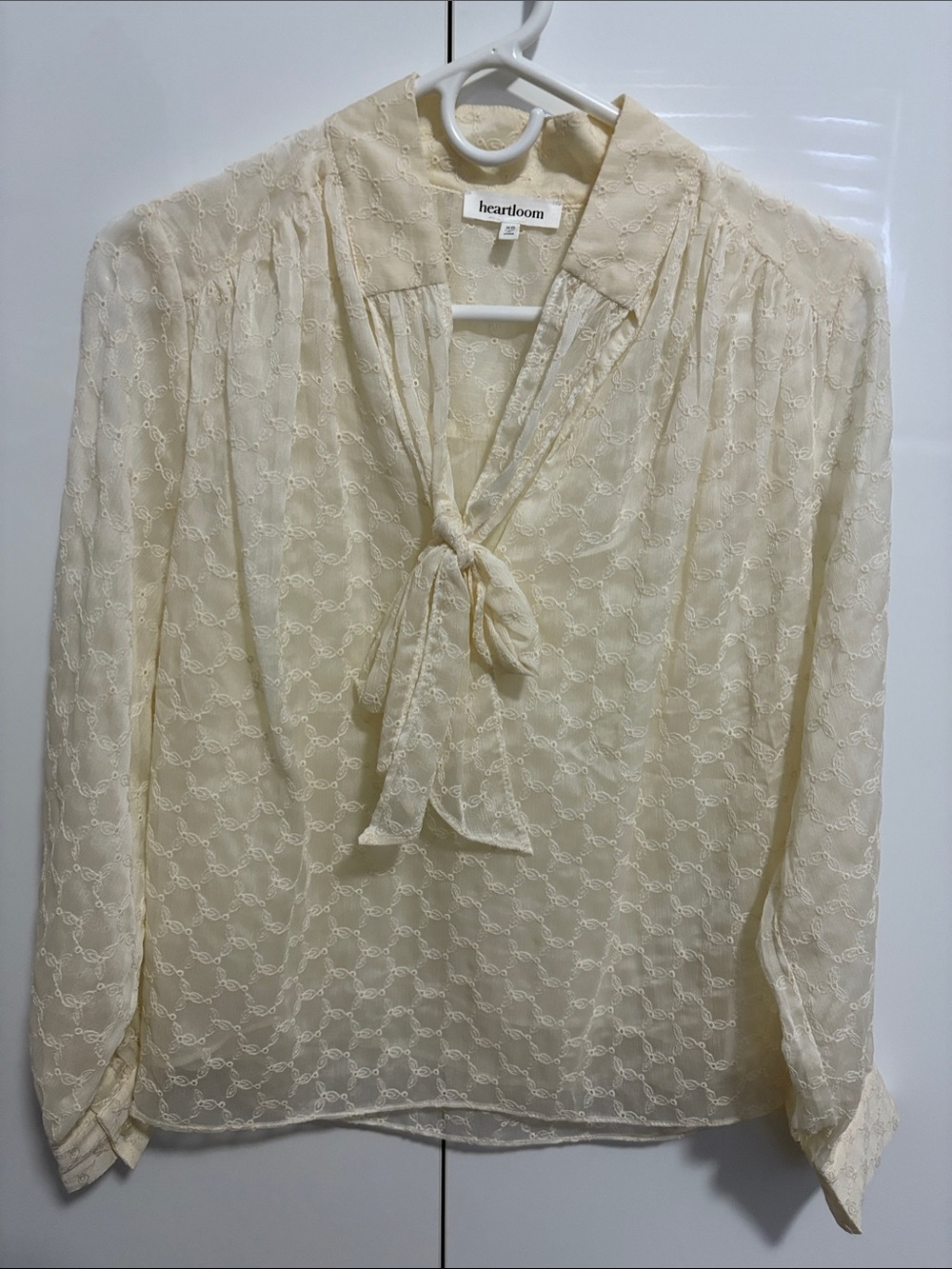 New Heartloom Ivory Tie-Neck Embroidered Blouse